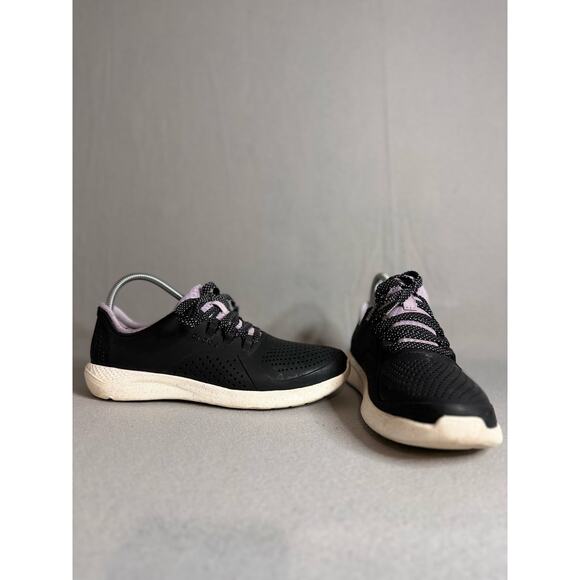 Crocs LiteRide Sneakers Women’s Size 10 Black with lilac detail. Polka dot laces - Picture 4 of 9